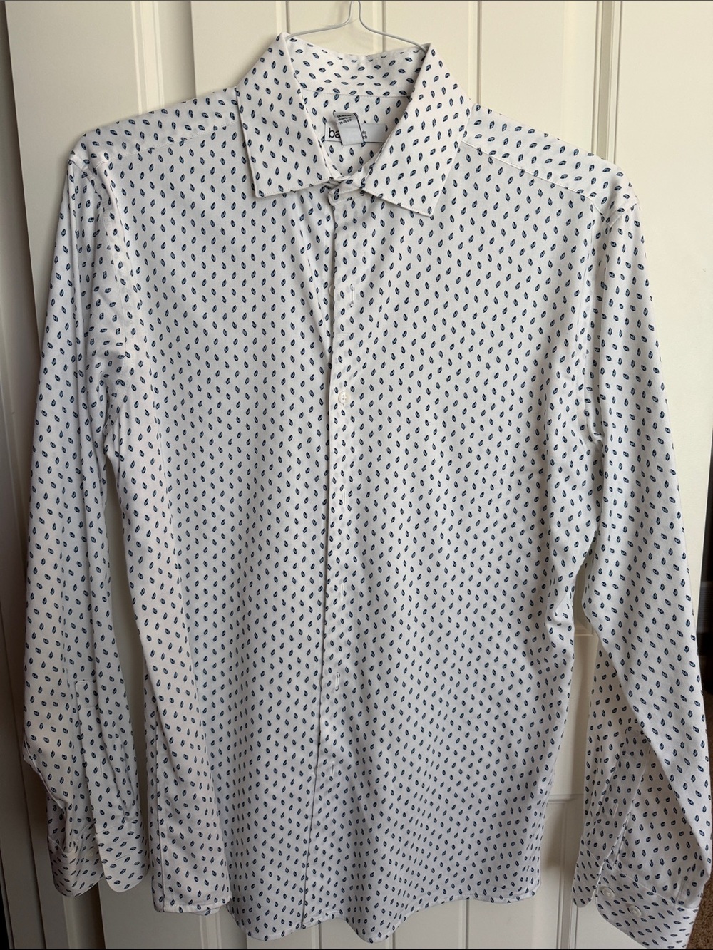Bar III White Dress Shirt with Navy Micro Paisley